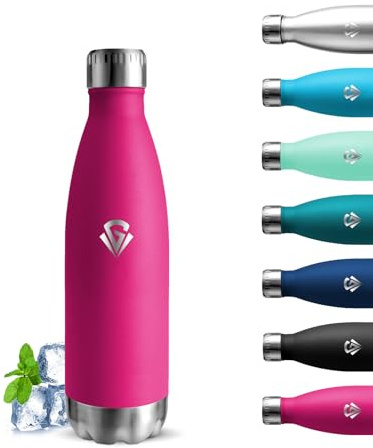 Grsta Trinkflasche Edelstahl, Trinkflasche 500ml, Thermosflasche Kohlensäure Geeignet, BPA-Frei, Thermosflasche Auslaufsicher, Doppelwandige Vakuumisolierte, für Schule, Camping, Büro, Rosenrot
