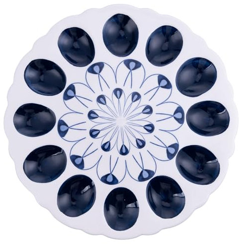 Set 2 Piatto per uova in ceramica, decoro geometrico, Easter