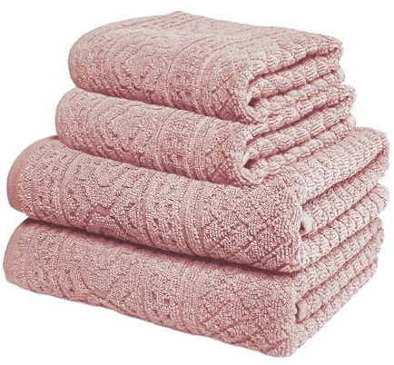 Home Tresor - Set Asciugamani Salvietta Bagno 100% Cotone - 2 Viso 60x100cm + 2 Ospite 40x60cm - Tinta Unita Rosa Cipria