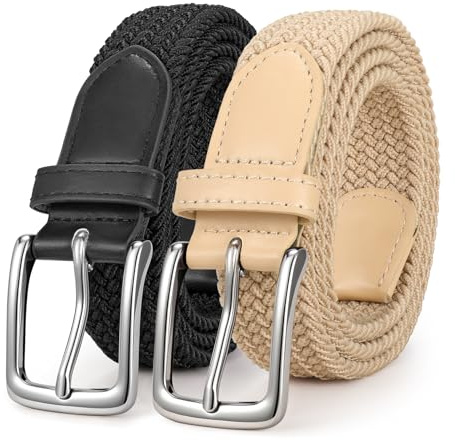 WERFORU 2 Stücke Unisex Elastischer Stoffgürtel Geflochtener Stretchgürtel Dehnbarer Gürtel für Damen und Herren