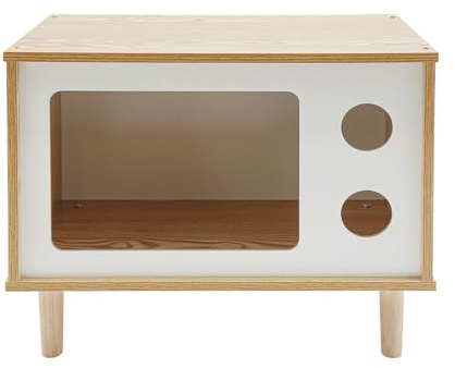 Maison pour chat - Lit d'intérieur pour chat - 50 x 29 x 40 cm - Avec entrée et porte-serviettes - Multifonction - Table de chevet et abri pour chat - Pour intérieur (bois, L)