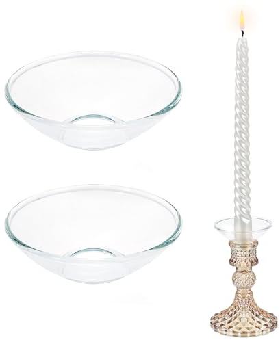 OwnMy 2PCS Glass Bobeches for Candlestick Holders, Round Glass Candle Drip Protectors Candle Rings for Taper Candle Holders, Flat Taper Candles Bobeches Wax Catcher Rings for Wedding Home Use