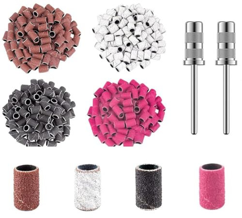 HABNI 200 pz Anello di levigatura, 2 frese per Unghie, Grana 80/120/180/240, per levigare, lucidare, Rimuovere Unghie e Pelle Morta (4 Colori)