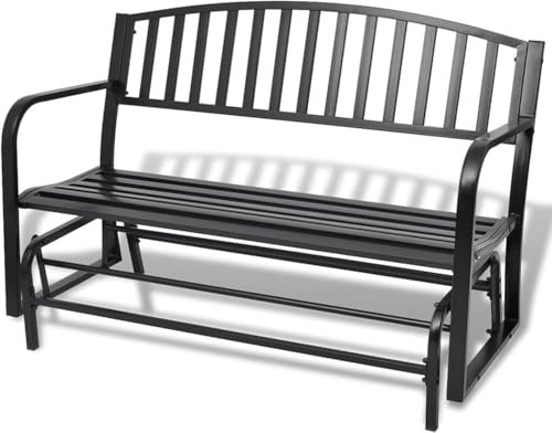 Outdoor Glider Bench Swing Chair for 3 People - Steel Frame Loveseat for Backyard and Garden - Black Finish