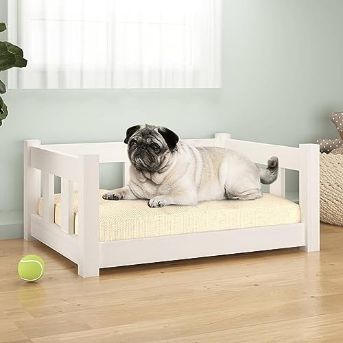 Juroupi Cuccia per Cani Bianca 65,5x50,5x28 cm Legno Massello di Pino,Cuccia per Cani,Letto per Cani,Cuccia Letto-820188