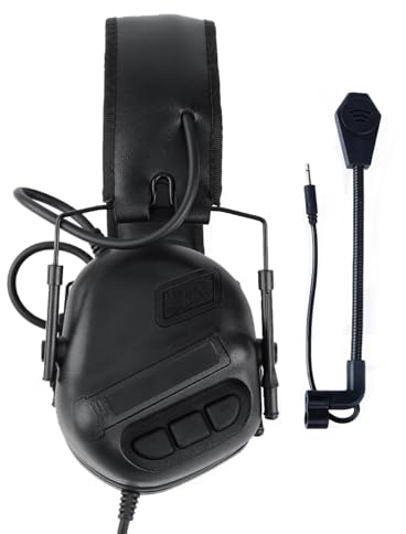 AHTCPO Cuffie di Comunicazione per Casco, Retrattili e Pieghevoli, con Microfono Staccabile, per Attività Militari e All'Aperto(Black)