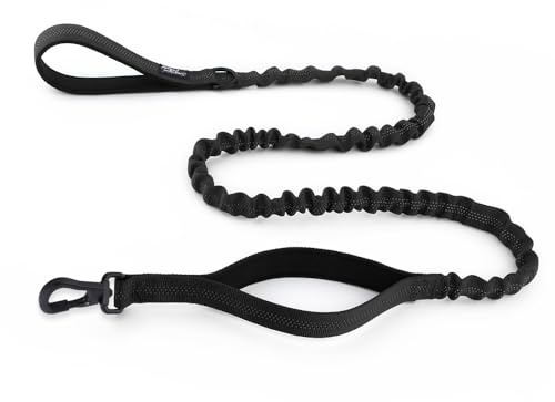 Snootiful Hound Secure Bungee Dog Lead With Locking Carabiner Clip - Double Handle Shock Absorbing Lead - Assorted Colours - 150-200cm (Black)