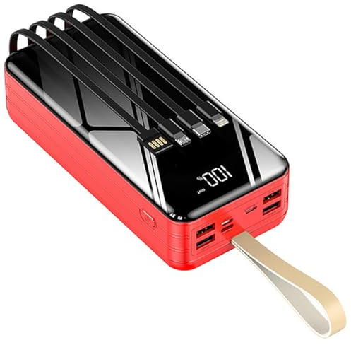 Power Bank, ricarica rapida, 50000 Mah ad alta capacità con 7 uscite e 4 ingressi, 1A Fast Pack con luci a LED, per smartphone, rosso, 50000mAh