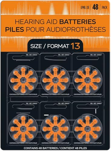 Kiirkland Signaature Lot de 48 piles zinc-air pour appareils auditifs 1,45 V Taille 13 NAEM