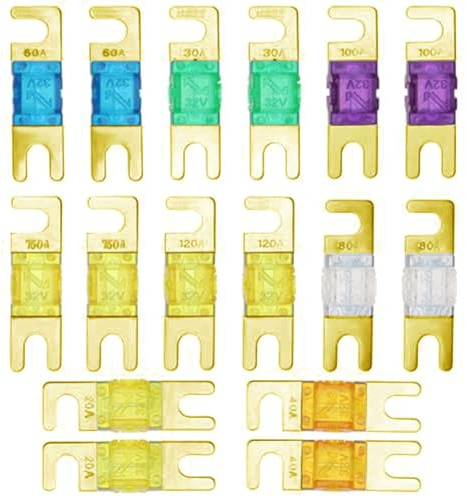 Elektronische Mini-Sicherung, 20 A-150 A, 32 V Gleichstrom, für Marine-Autos, LKWs und Audiosysteme, 16 Stück, mit verzinnten Zinkklemmen für hohe Temperaturbeständigkeit