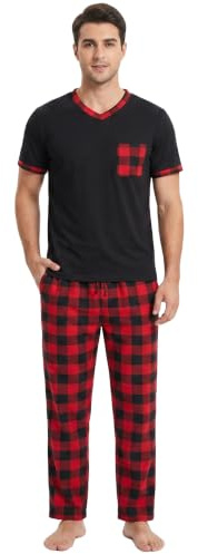 BEGIANT Bas de Pyjama Homme à Carreaux en Coton Peigné Pantalon de Détente avec Poches Lingerie de Nuit Confort Quotidien