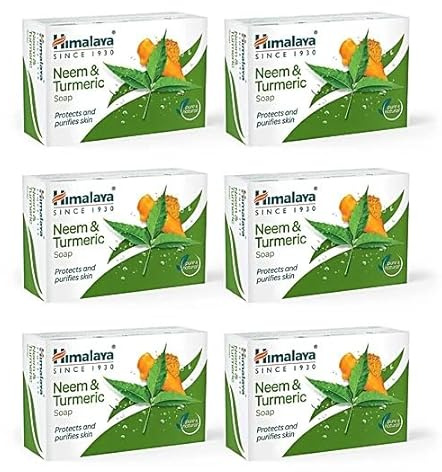 Himalaya Natural & Herbal Neem & Turmeric Soap – Cleanses & Purifies Skin, Helps Maintain Clear & Healthy Skin, 75g Each (Pack of 6)