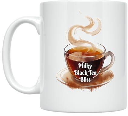 Tea Lover Coffee Mug - Milky Black Tea Bliss Design - 11 oz White Ceramic - Comforting Aesthetic