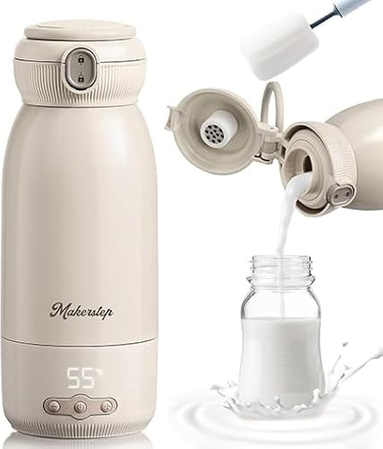 Calienta Biberones Portátil para Viajes 500ml, Larga Duración de la Batería y temperatura en 3 minutos, control preciso de la temperatura, blanco roto