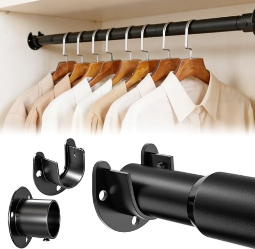 Closet Rods for Hanging Clothes, 40 to 143 cm Extendable Carbon Steel Wardrobe Rail, 1.3” Heavy Duty Adjustable Closet Rod for Closet Wardrobes Laundry RV Windows