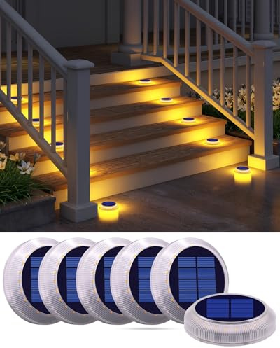 YiLaie Lampe Solaire Exterieur, Lampe Solaire Exterieur Jardin 360 ° LED Escalier Solaire Lumière IP68 étanche avec Auto On/Off Solar Path Light, Blanc Chaud 2700k, 6 pcs