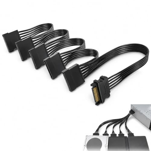 Loxzevox Câble D’Extension D’Alimentation Sata 15 Broches, Câble Rallonge Alimentation Disque Sata Mâle Vers 5 Femelles, Adaptateur Alimentation Ssd Hdd, Extension Stable Pour PC