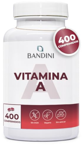 Bandini® Rent A-vitamin, 400 veganska mikrotabletter, räcker till över 1 år | hjälper till att bibehålla normal hud och syn, retinylacetat, alternativ till A-vitamindroppar, icke-GMO