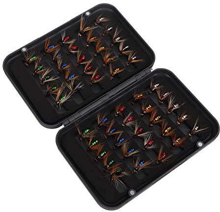 TOPINCN Ensemble D'appâts pour la Pêche à la Mouche, 50 Pièces, avec Hameçons en Acier à Haute Teneur en Carbone, Parfaits pour Les Pêcheurs dans Les Lacs et Les Rivières, Durables et Tranchants