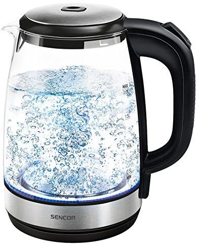 Sencor SWK 2080BK, Glas-Wasserkocher, 2 l, Glass, 2 liters, 2200W,Silber, Schwarz