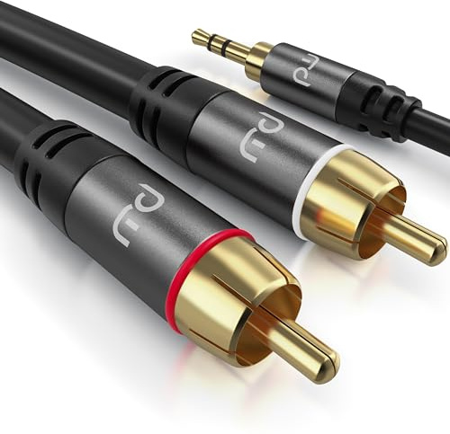 CSL - 10m Cinchkabel Stereo 3,5mm Klinke zu 2 x Cinch - AUX Eingänge Audio 3,5mm Klinken Stecker zu 2 x Cinch RCA Stecker - Metellgehäuse vergoldet Audiokabel doppelt geschirmt