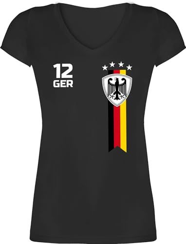 Shirtracer - T-Shirt Damen V Ausschnitt - Fußball EM - WM Fan Deutschland