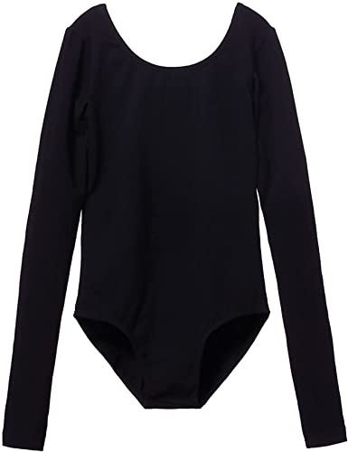 MdnMd Classic Basic Long Sleeve Gymnastic Ballet Dance Leotard for Girls Children Bodysuit Outfit (Black, Age 10-12)