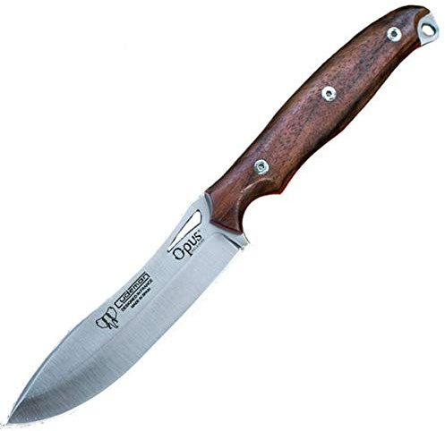 Cudeman Cuchillo 208-G Ness Wolf Hoja de Acero Böhler N695 de 10,3 cm, empuñadura de Nogal de 11,7 cm para Caza, Pesca, Supervivencia y bushcraft + Portabotellas Regalo