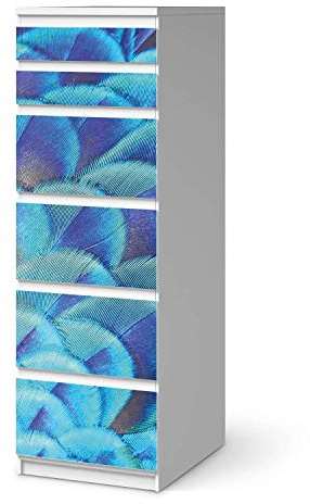 Klebe-Folie Möbel passend für IKEA Malm Kommode 6 Schubladen (schmal) I Möbelfolie - Möbel-Folie Tattoo Sticker I Schöner Wohnen für Schlafzimmer und Wohnzimmer - Design: Federvieh