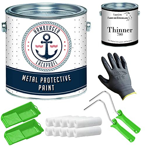 Metallschutzlack MATT Schwarz RAL 9005 Schwarz Metalllack Metallfarbe Metallschutzfarbe mit Lackier-SET (X300) und Verdünnung (1 L) // Hamburger Lack-Profi (1 L)