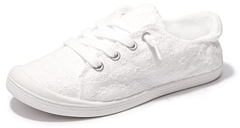 Women's Slip On Canvas Sneaker Low Top Casual Walking Shoes Classic Comfort Flat Fashion Sneakers (White Dot 08)