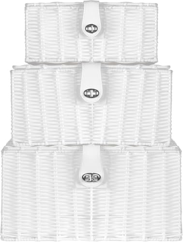 Resin Woven Storage Baskets|Set of 3 White|M&W | Set of 3 stylish white resin woven baskets for organised storage and elegant home décor.