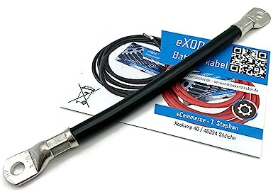 Exoda 50mm² Batteriekabel 20cm M8 Schwarz 99 Prozent Kupfer 1680A 12V | Batteriekabel, 20 cm Länge, 50 mm² Querschnitt, 1680A, für 12V Systeme, M8 Anschlüsse, temperaturbeständig bis 70 °C
