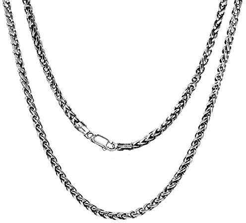 Beydodo Halskette Männer 925 Sterling Silber, 4MM Weizenkette mit Collierverschluss Silber Kette Herren 80CM ohne Anhänger Hip Hop Partnerkette