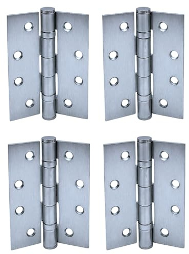 UAP 4 Inch Ball Bearing Butt Door Hinges for Internal Doors 100mm x 75mm Mild Steel Square Corner Internal 4 Pack Satin Chrome