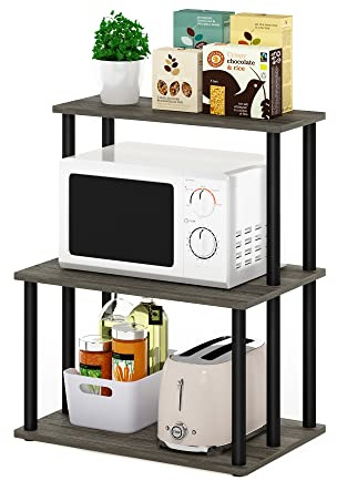 Furinno Turn-N-Tube 3-Tier Toolless Kitchen Storage Shelf, French Oak Grey/Black