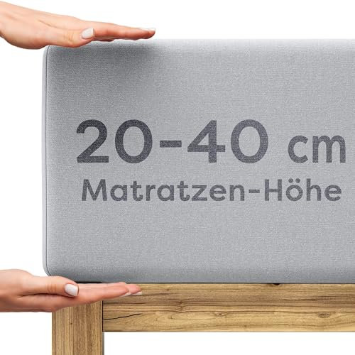 Wolkenfeld Spannbettlaken 200x220cm – 220x240cm – Premium Jersey Baumwolle mit 5% Lycra – Faltenfreies Bettlaken für hohe Matratzen bis 40 cm – Atmungsaktiv & Oeko-TEX Zertifiziert – Hellgrau