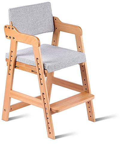 Ezebaby Wooden High Chair for Toddlers to Teens Adjustable Kids Learning Chair with Steps, Child Seats with Removable Cushion (Natural Color)
