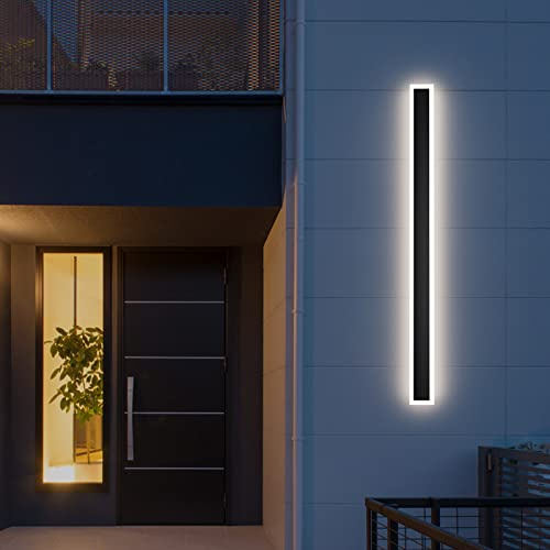 Klighten LED Lange Wandlampe Außen/Innen, IP54 Außenwandleuchte, Aussenleuchte Edelstahl Acryl, Wandleuchte Aussen für Villa/Terrassen/Schlafzimmer Natürliches Licht 4500K, 120CM/35W, Schwarz