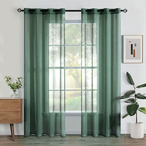 Woaboy Voile Gardinen Vorhänge Ösen 2er 140x215cm Dunkelgrün | Voile Gewebe für Wohnzimmer und Schlafzimmer, transparent, leicht und dekorativ für moderne Fenster.