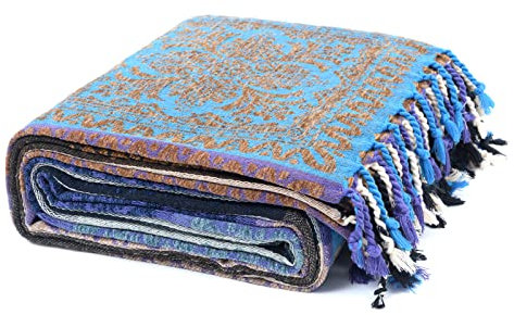 HOORDRY Chenille Gewebte Tagesdecke,Doppelseitig Boho Decke mit Fransen,Doppelbett Bettdecke,Edele und Kuschelig Weiche TV-Decke Couchdecke Wendedecke Bettüberwurf,220x260CM,Lila/Blau