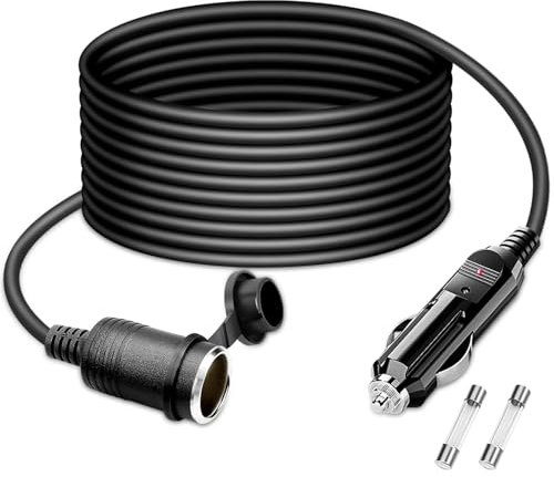 WOWLED 18AWG 19.6ft/6m Cigarette Lighter Extension Cord, Pure Copper Core Wire, 10A Fused Auto DC Power Plug Cable 12V/24V, Car Charger with Socket for Max 120W Vacuum Cleaner Outdoor Camping
