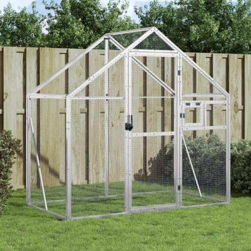 SECOLI Vogelkäfig groß XXL Papageienkäfig XXL Voliere Bausatz Vogelvoliere XXL Vogelvoliere Außen Aufzuchtkäfig Vogelvoliere Abschließbare -Silber-1.79 x 1 x 1.85 m
