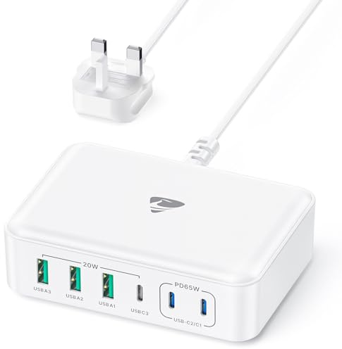 Aioneus USB C Charger Plug UK, 165W 6-Port GaN Fast Charging, 3 Type-C and 3 USB-A Multi Port USB Charger Hub Fast Charging Station Compatible with Laptop,Samsung,MacBook Pro/Air, iPad,iPhone 15/14