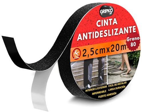 Gripko 20Mx2,5CM - Cinta Antideslizante Escaleras y Suelos | Adhesivo Antideslizante de Alta Resistencia | Impermeable y Versátil | Seguridad en Piscinas, Rampas
