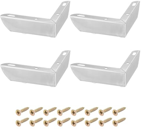 sourcing map Furniture Legs, 4Pcs 109x33mm - Carbon Steel Simple Design Furniture Feet, L-shaped Support Leg Replacement for Sofa Bedside Table TV Cabinet (Silver)