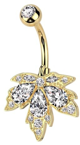 beyoutifulthings Bauch-nabelpiercing Ahorn-Blatt Zirkonia viele Farben Nabel-Piercing Chirurgenstahl Bananabell Stab-länge 10-mm
