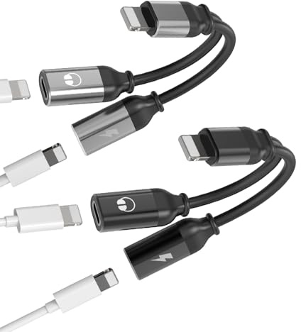 Adaptador Audio Auriculares Jack Lightning para iPhone (2Pack)Dongle Cargador Microfono Cascos Accesorios para Apple 14 13 12 11 Pro Max para iPad Air Aux Cable Auxiliar Coche Audifonos Carga Conector