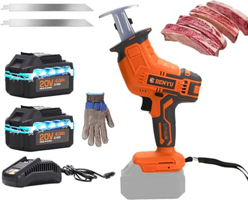 Sierra Alternativa Inalámbrica de 3000 RPM, con 2 Hojas de Sierra de Acero Inoxidable para Corte de Madera y Metal, Sierra de Mano Eléctrica / 2 Baterías de 4000 mAh, Filete, Patas de Pollo