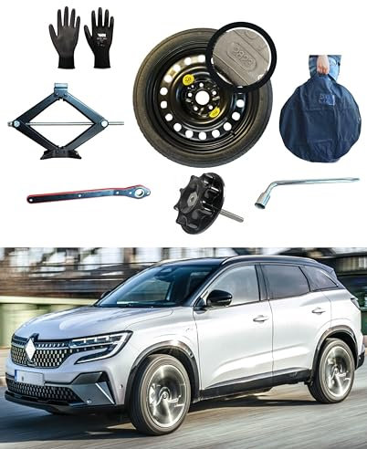 Kit Roue de Secours 17 Compatible avec Renault Austral avec Cric, Clé, Vis, Gants et Sac